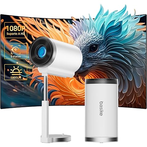 Mini Projetor Portatil 1080P 4K Full HD, 5G Wifi 5 BT 5.0 Android 13, LED Projector Auto de Correcção Trapezóide Horizontal, 90°Girável Projector para Telefónico Branco